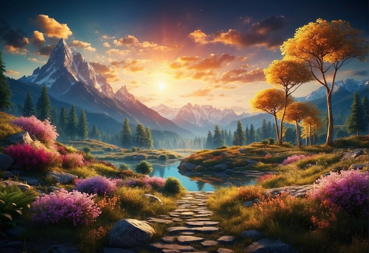 A vibrant digital landscape with various writing opportunities, including articles, blog posts, and social media content