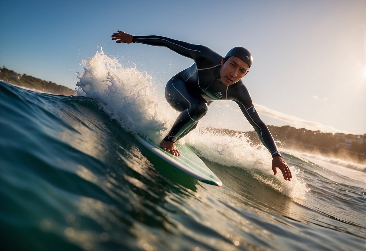 Adaptive surfers ride waves in competition, showcasing skill and determination